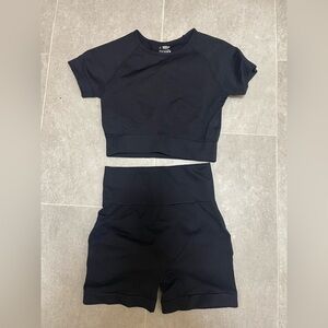 Black Crop Top and Shorts Set